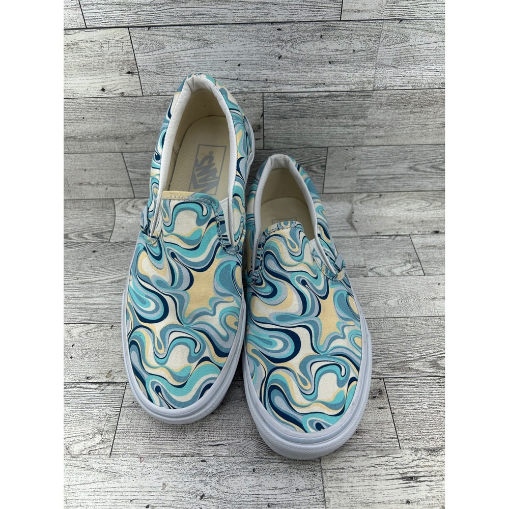 Vans Classic Slip-On Psychedelic Swirl Blue Yellow‎ Canvas Shoes Women Size 8